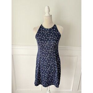 Younique Blue Floral Mini Dress Sleeveless Halter Neck Lightweight Womens S